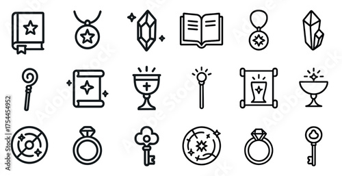 Magic and witchcraft outline icons set – mystical, linear, enchanted symbols