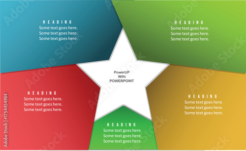 Vibrant Five-Panel Starburst Presentation Template for Creative Business Slides, Colorful Infographic Layout, Modern Corporate Design, and Professional PowerPoint Background