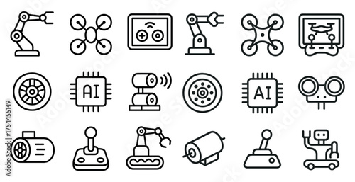 Robotics and ai icons set – outline, linear, automation and tech symbols