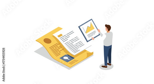Isometric business document analysis with graph and key elements