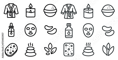 Spa and wellness outline icons set – therapeutic, relaxation, health symbols