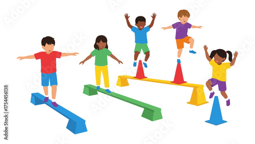 Balancing Act: Children Engaging in Fun Exercise