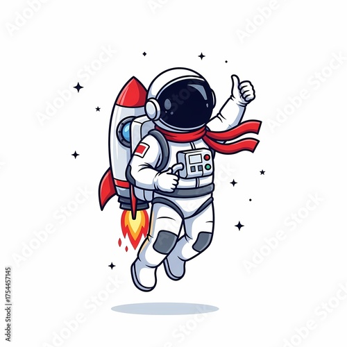 Astronaut with Rocket in Space Cartoon Vector Illustration