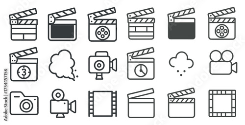 Film and movie outline icons set – cinema, linear, video production symbols