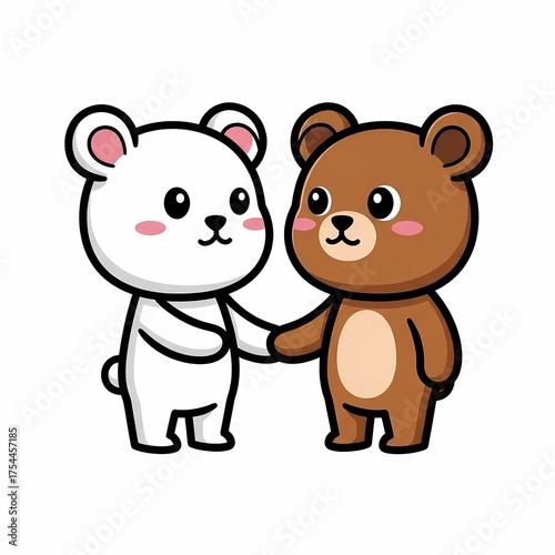 Cute Cartoon Bear Friends Hugging Isolated on White Background, Kawaii Animal Illustration