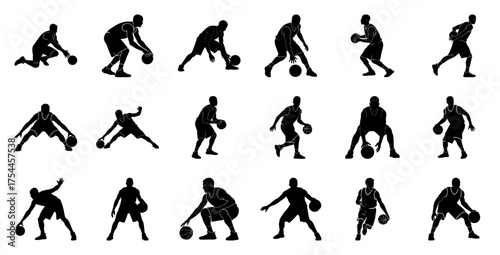 Basketball player silhouettes action sport