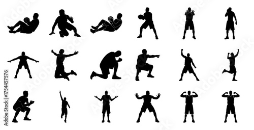 Basketball Player Silhouettes Various Poses black white