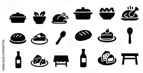 Culinary silhouette icons set – filled, solid, cooking and kitchen symbols