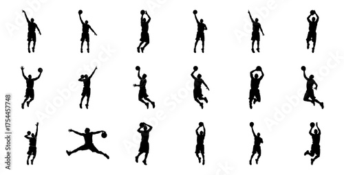 Basketball players in action silhouette jump