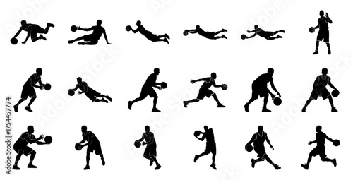 Basketball players in action silhouette sport