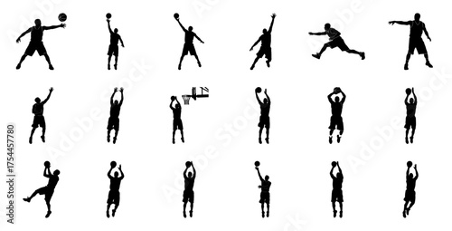 Basketball players in action silhouette jump