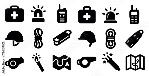 Emergency and safety icons set – solid, filled, first aid and rescue symbols