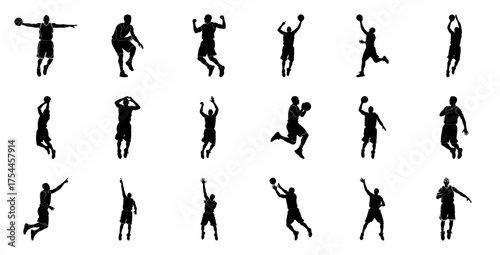 Basketball players in action silhouettes jump