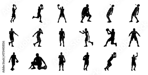 Basketball players in action silhouettes sport