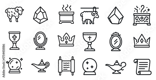 Magic and mystical line icons set – outline, enchanted, fantasy symbols collection