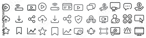 Technology and media outline icons set – line, linear, communication symbols