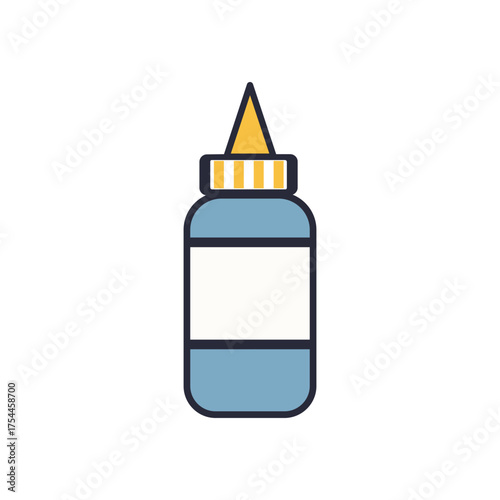 Blue Glue Bottle with Yellow Cap and White Label on White Background adhesive liquid