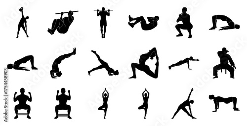 Diverse Fitness Poses Silhouette Collection exercise