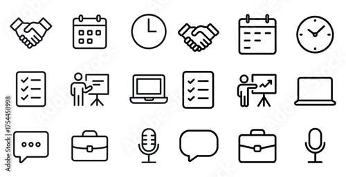 Business and productivity line icons set – outline, work, office management symbols