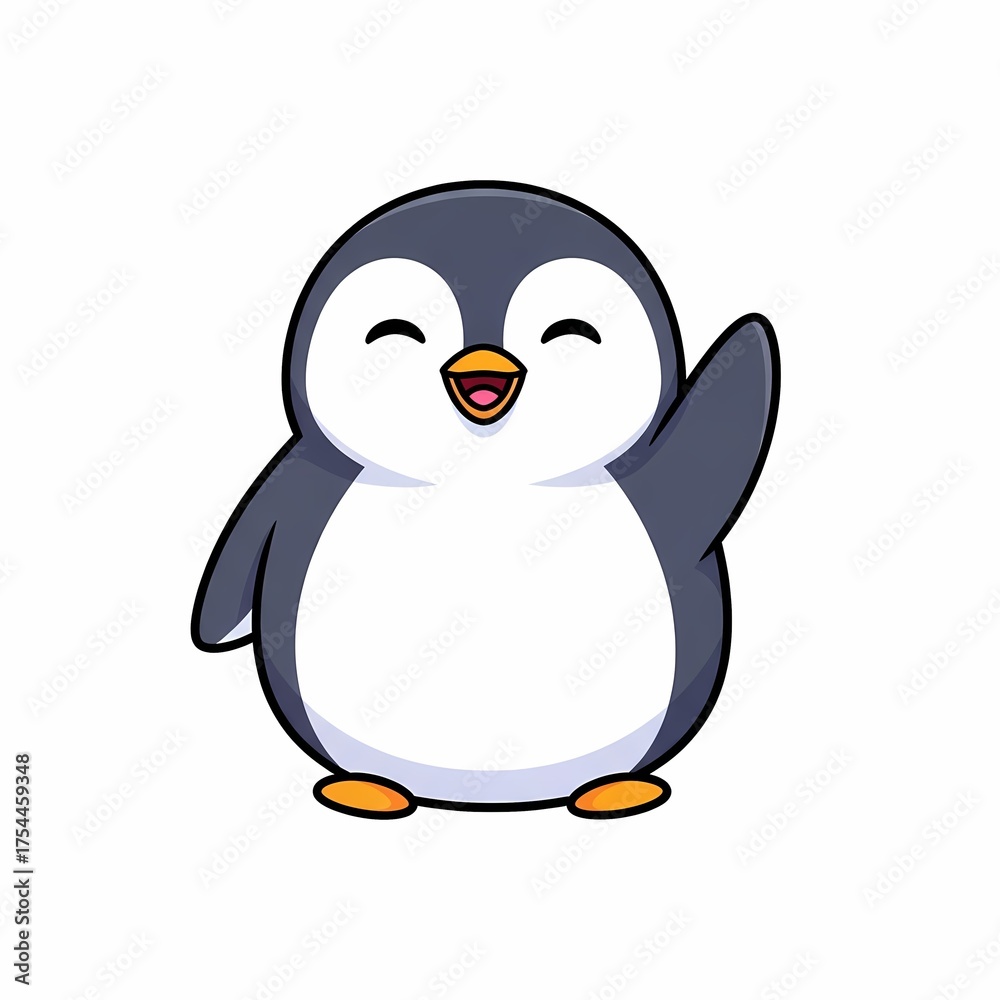 Fototapeta premium Cute Cartoon Penguin Waving Hello Adorable Antarctic Bird Illustration