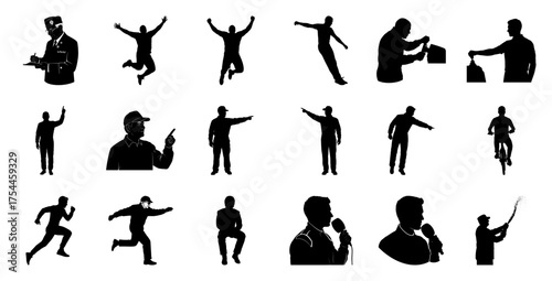 Diverse human silhouettes in action woman jumping