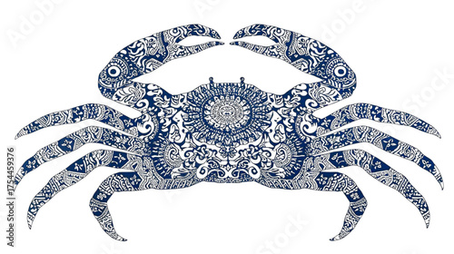 Black vector silhouette icon of a blue crab animal on white background for tattoo and seafood design