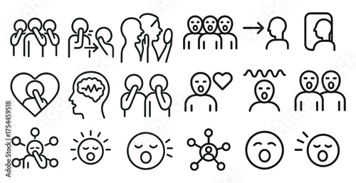 Communication and expression icons set – line, outline, dialogue and emotion symbols