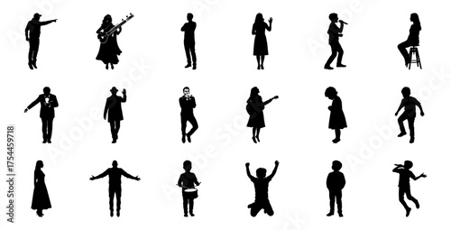 Diverse people silhouettes in various poses woman child