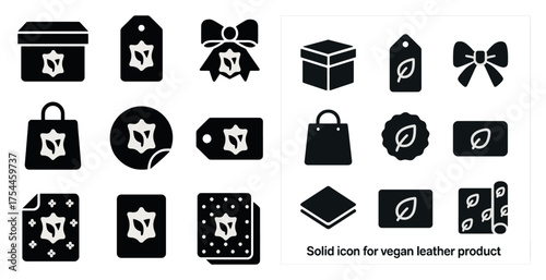 Vegan leather product solid icons set – eco-friendly, sustainable, ethical design