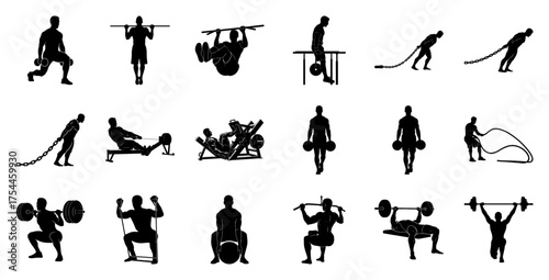 Fitness exercise silhouettes workout strength training