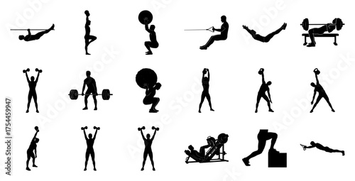 Fitness exercise silhouettes workout strength training