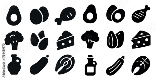 Food and cooking solid icons set – silhouette, outline, kitchen and culinary symbols
