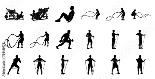 Fitness exercise silhouettes workout training
