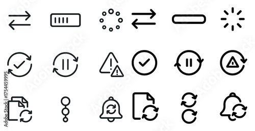 Loading and refresh line icons set – outline, linear, update and sync symbols
