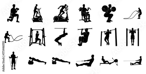 Fitness exercise silhouettes workout