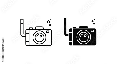 Underwater Camera Icon Set in Outline and Solid Style