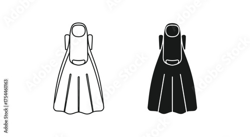 Two fins, one outlined in black and white and the other solid black, are displayed side-by-side against a white background.