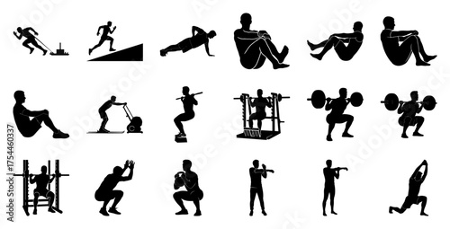 Fitness exercise silhouettes workout