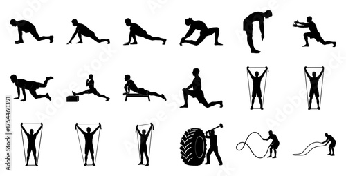 Fitness exercise silhouettes workout
