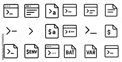 Developer line icons set – coding, command line, tech symbols