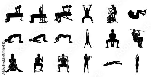 Fitness exercises silhouettes workout