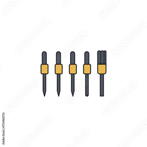 Set of Five Tattoo Machine Needles and Cartridges on White Background equipment tool