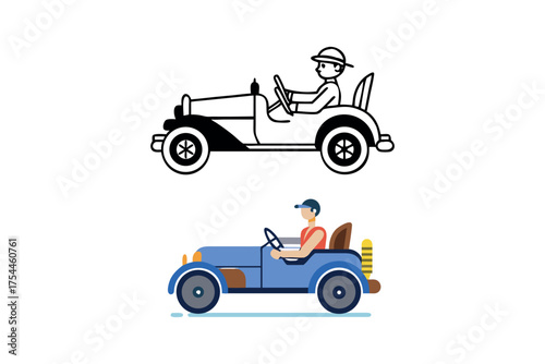 vintage car driver victor icon silhouette