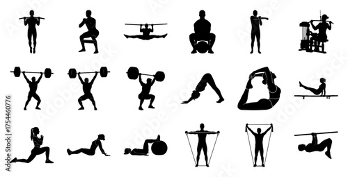 Fitness Silhouettes Diverse Exercises workout