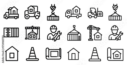 Construction and architecture line icons set – blueprint, tools, building symbols
