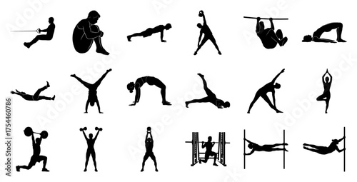 Fitness figures workout poses silhouette exercise