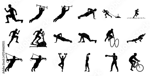 Fitness silhouettes of men exercising exercise workout