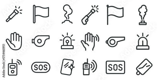 Emergency and safety line icons set – outline, linear, alert symbols
