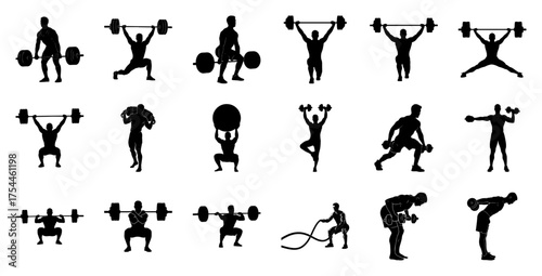 Fitness silhouettes weightlifting and exercise strength training