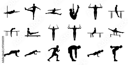 Gymnastics and athletic poses silhouette male